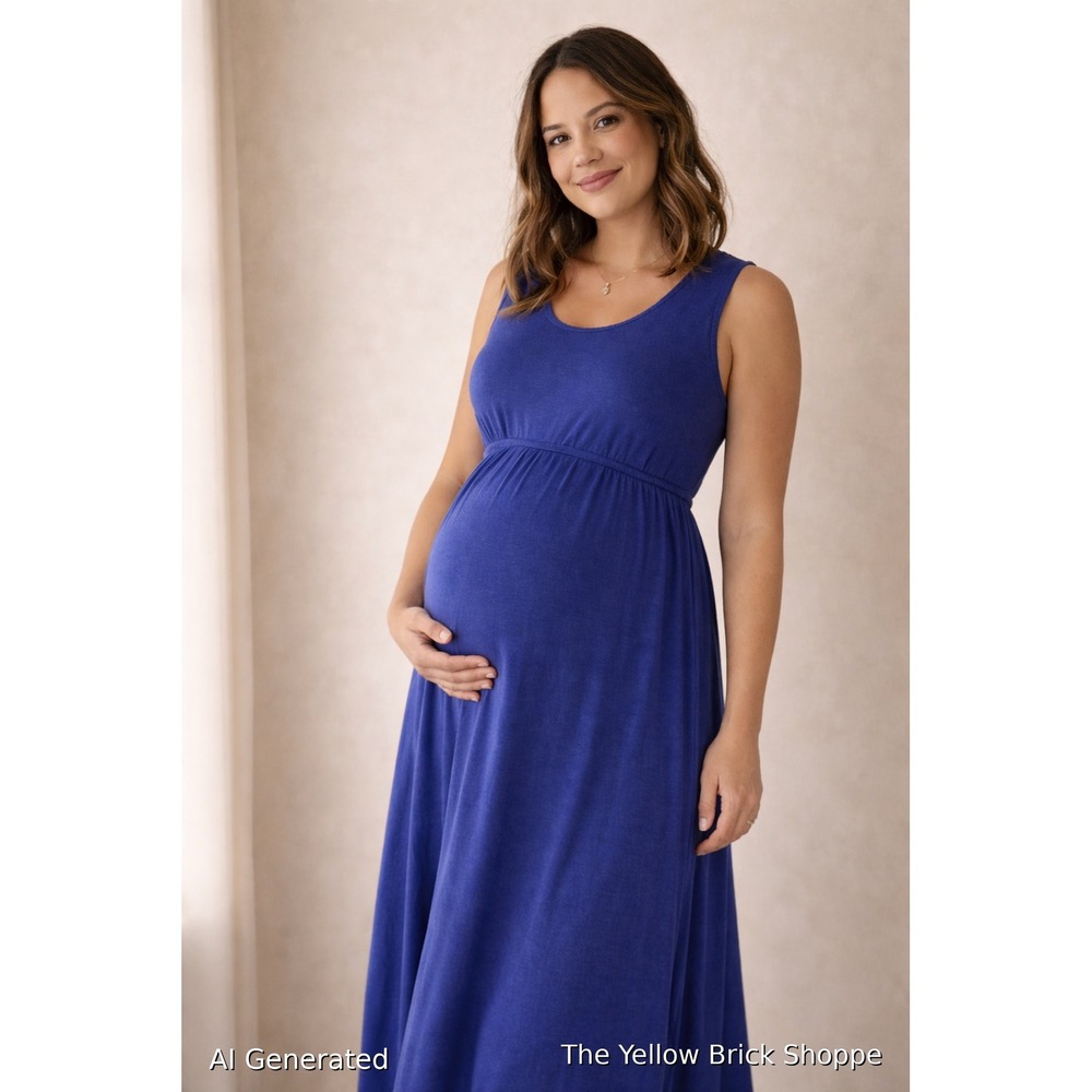 Liz Lange Maternity Blue Maxi Dress Sleeveless Empire Waist Stretch XL